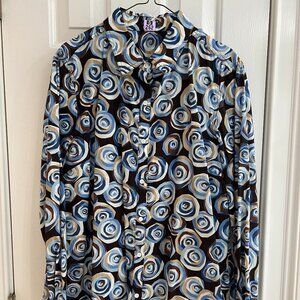 J. McLaughlin Lois Shirt in Brown/Blue Swirl Print - Size XL